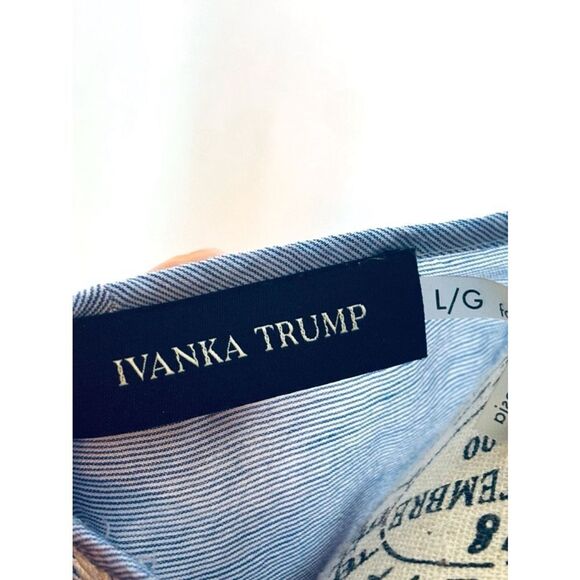 Ivanka Trump Women’s Sz. Large Blue White Striped Relaxed Fit Puff Sleeve Blouse - Picture 10 of 12